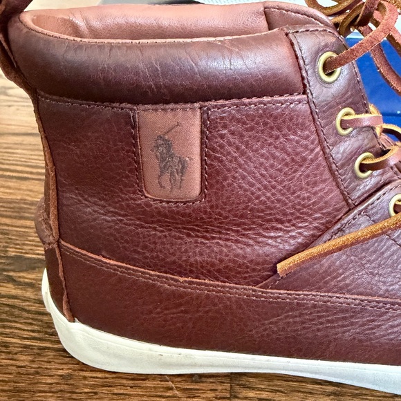 Polo Ralph Lauren Travis Leather High Top Sneakers Brown Size 10.5D New - Picture 4 of 7